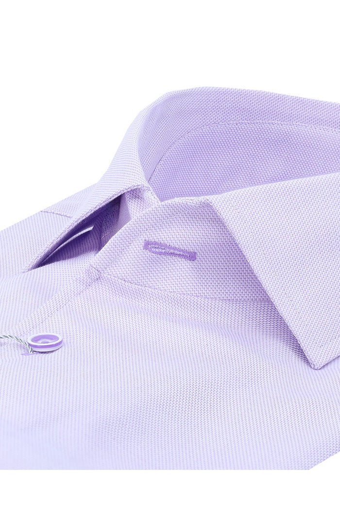 Marcello Men’s Fine Pique Roll Collar Shirt in Lilac Non-Iron Cotton Close Up DS-102R