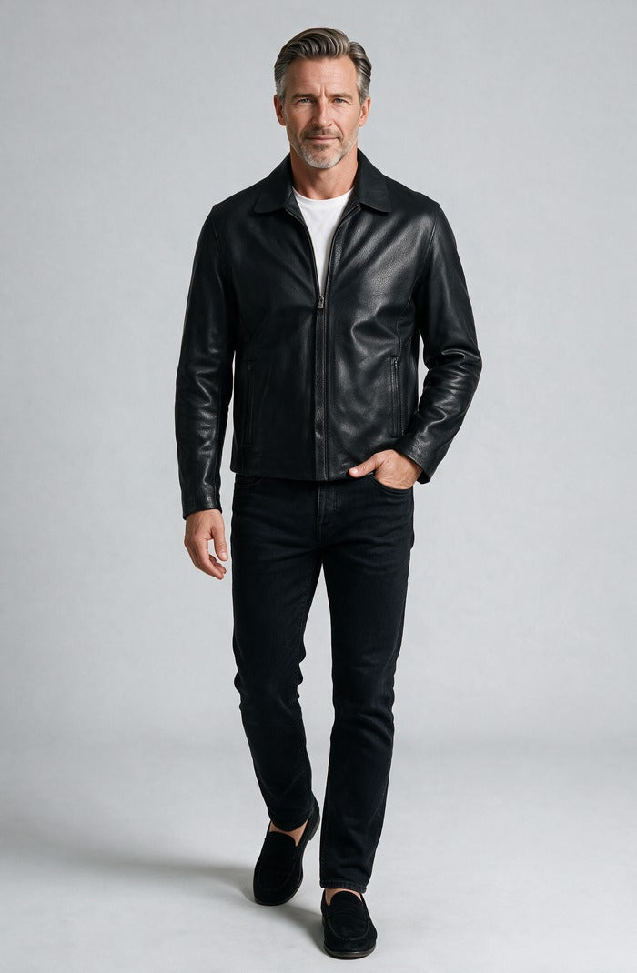Textured Leather Biker, Black – view 3