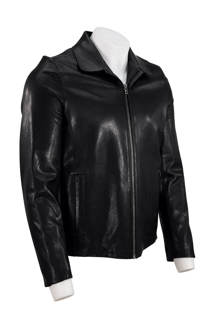 Textured Leather Biker, Black – view 5
