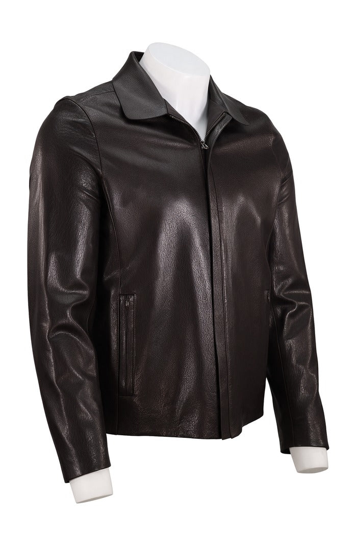 Textured Leather Biker, Chocolate – view 4