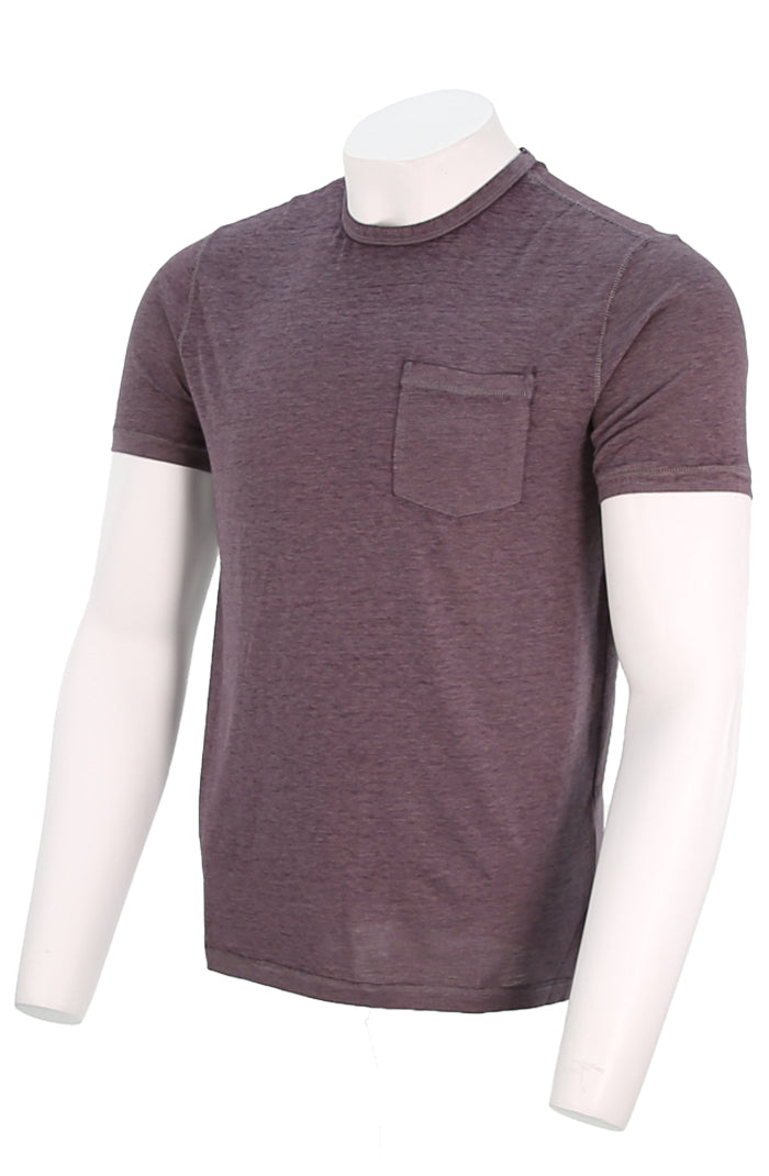 John Varvatos Men's Bond Short Sleeve Burnout Crew In Dry Lavender Angled View Mondo Uomo