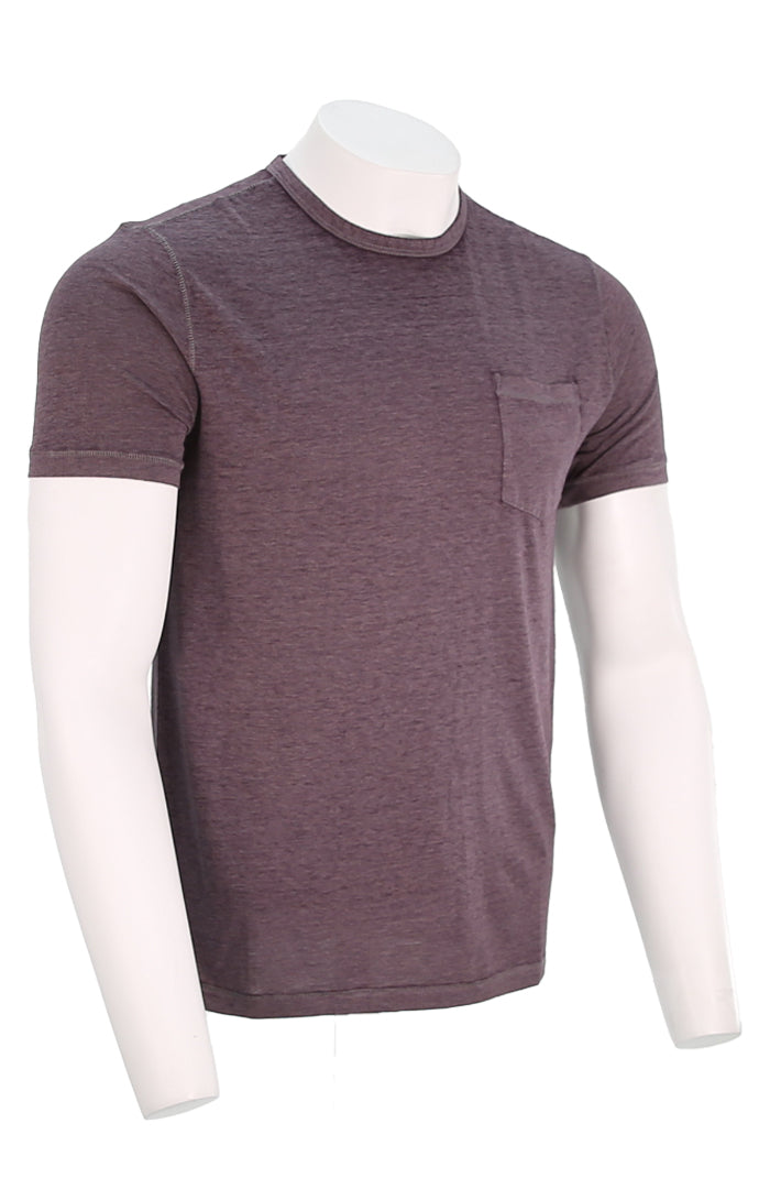 John Varvatos Men's Bond Short Sleeve Burnout Crew In Dry Lavender Angled View- Bond