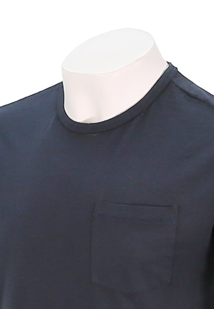 John Varvatos Bond Men’s Short Sleeve Burnout Crew T-Shirt in Navy Cotton Blend Close Up