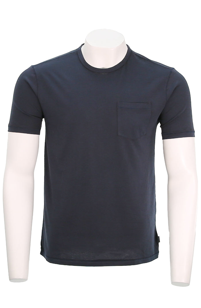 John Varvatos Bond Men’s Short Sleeve Burnout Crew T-Shirt in Navy Cotton Blend – Mondo Uomo
