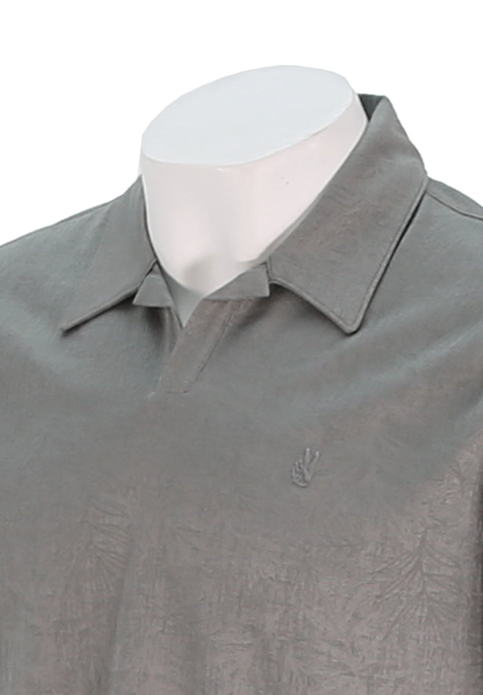 John Varvatos Men's Hague Short Sleeve Jacquard Polo with Peace Sign In Flat Grey Close Up