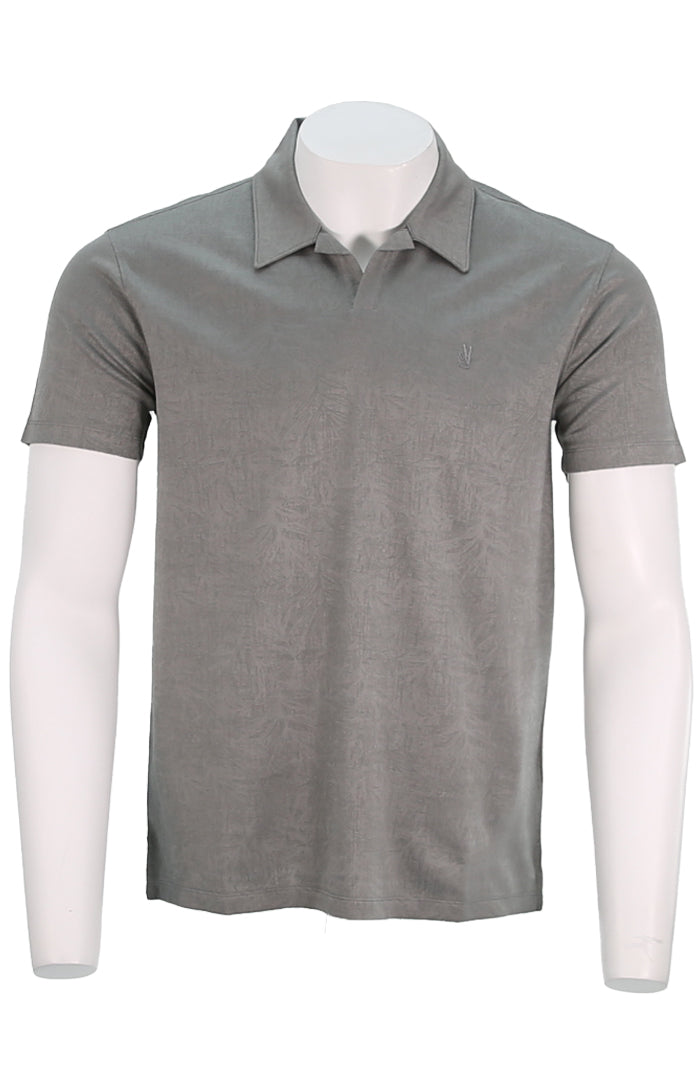 John Varvatos Men's Hague Short Sleeve Jacquard Polo with Peace Sign In Flat Grey - Mondo Uomo