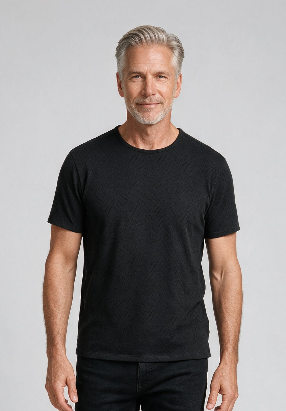 John Varvatos Mooney Textured Crew Tee, Black – model detail