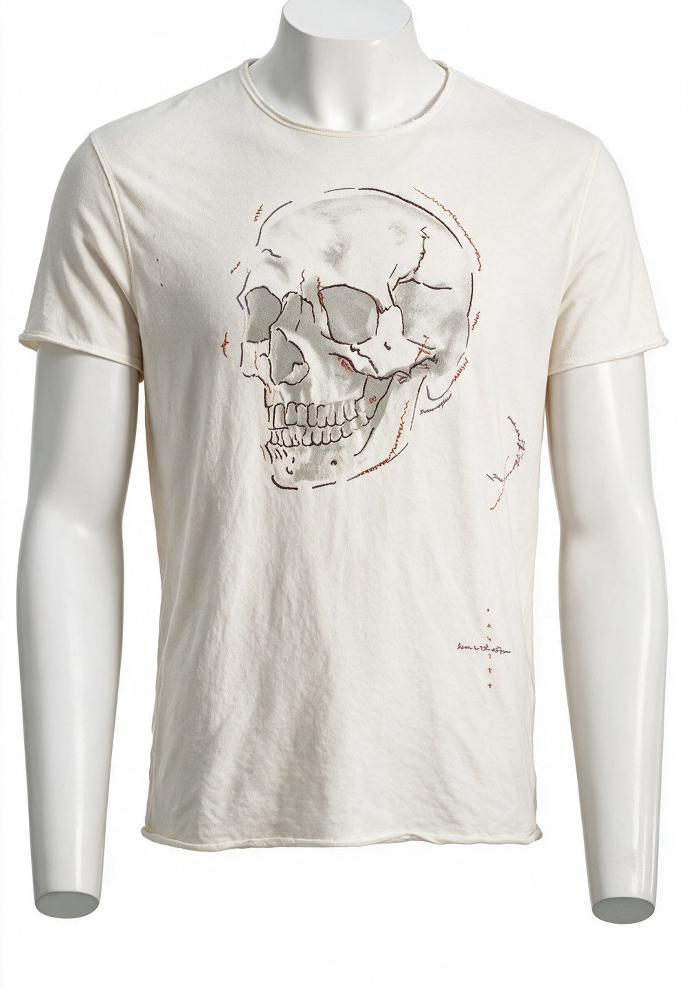 John Varvatos Skull Embroidery Raw Edge Tee, Salt | Mondo Uomo Naples FL