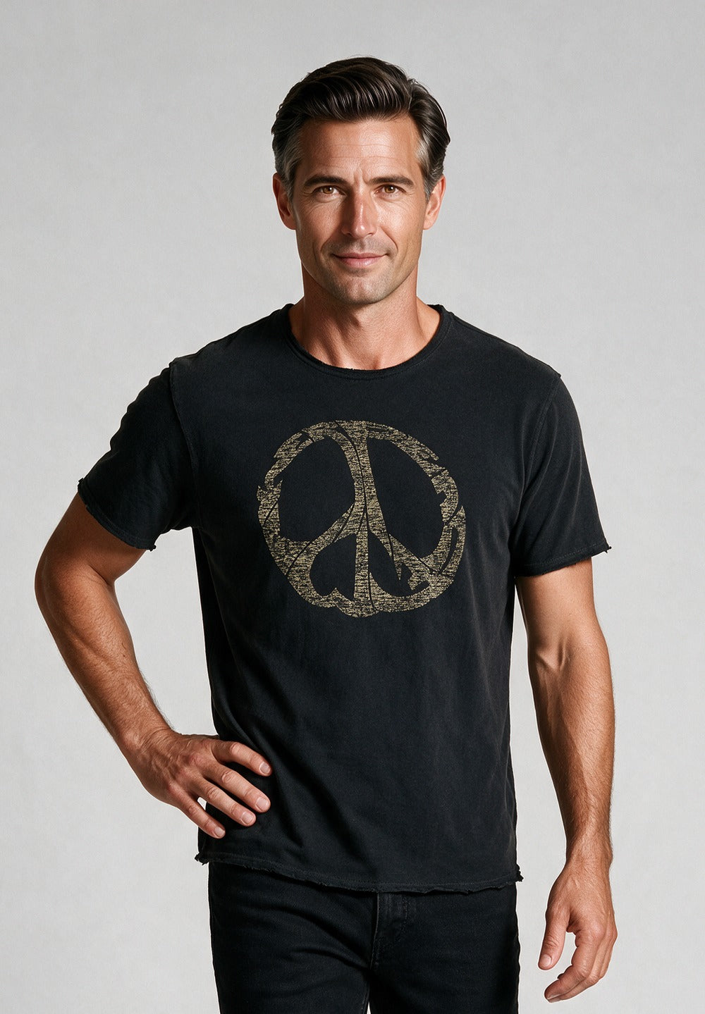John Varvatos Peace Maker Raw Edge Tee, Black – model detail