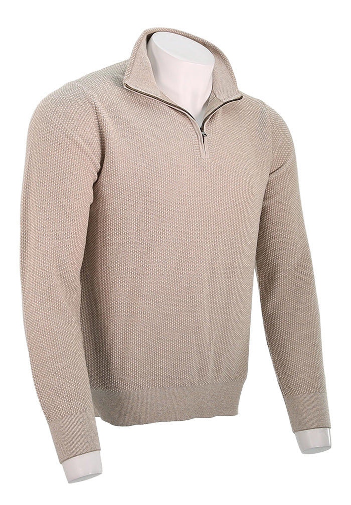 VINCE GEO JACQUARD L/S QUARTER ZIP, Khaki/Cream
