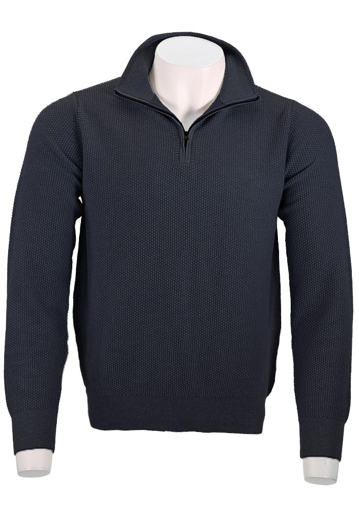 VINCE GEO JACQUARD L/S QUARTER ZIP, Coastal/Grey