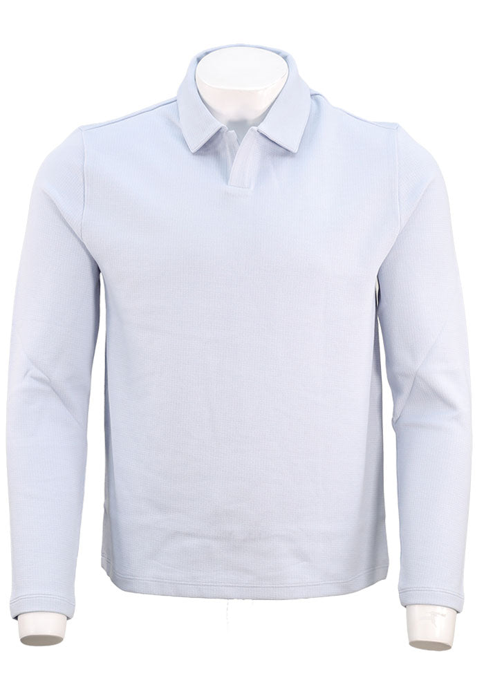 Vince Blurred Birdseye Johnny-Collar Shirt, Glacier/Off White | Mondo Uomo Naples FL