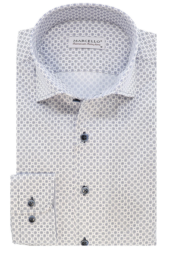 Marcello L/S Pattern Shirt, Navy