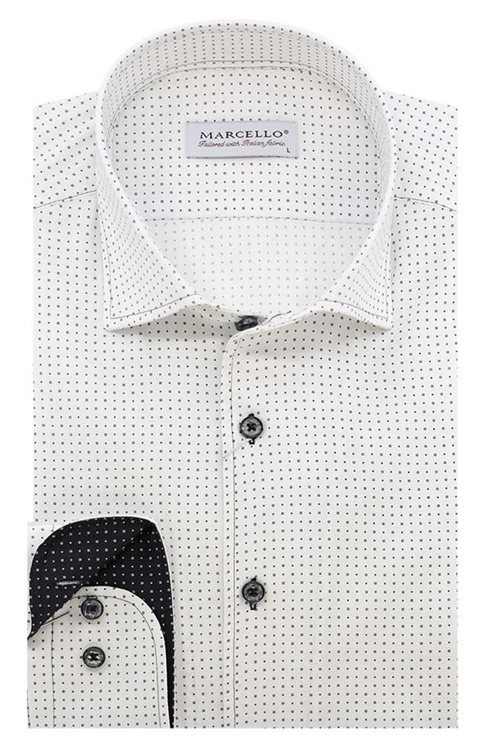 Marcello L/S Pattern Shirt, White XL