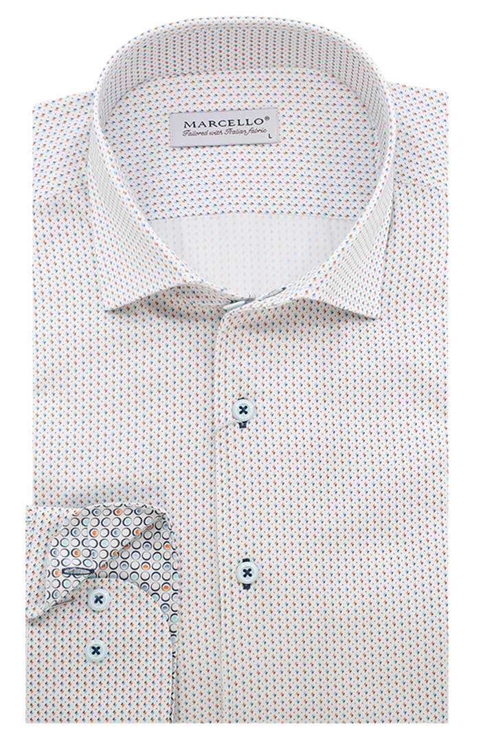 Marcello L/S Pattern Shirt, White
