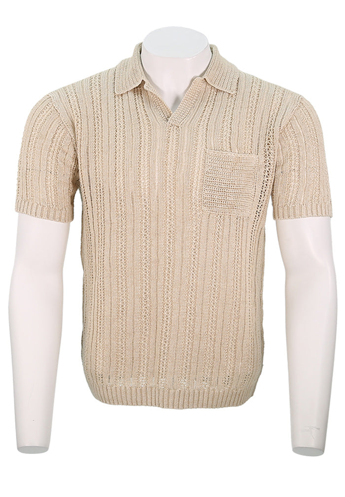 John Varvatos Odin Long Sleeve Texture Linen Sweater Polo For Men - Mondo Uomo