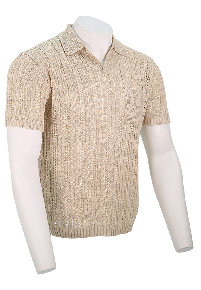 John Varvatos Odin Men's Long Sleeve Sweater Polo Side View in Linen Side View