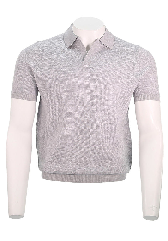 Patrick Assaraf Short Sleeve Johnny Collar, Frost Grey