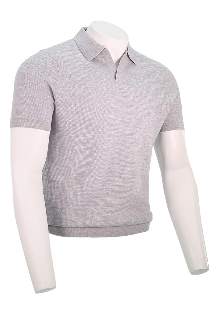 Patrick Assaraf Short Sleeve Johnny Collar, Frost Grey