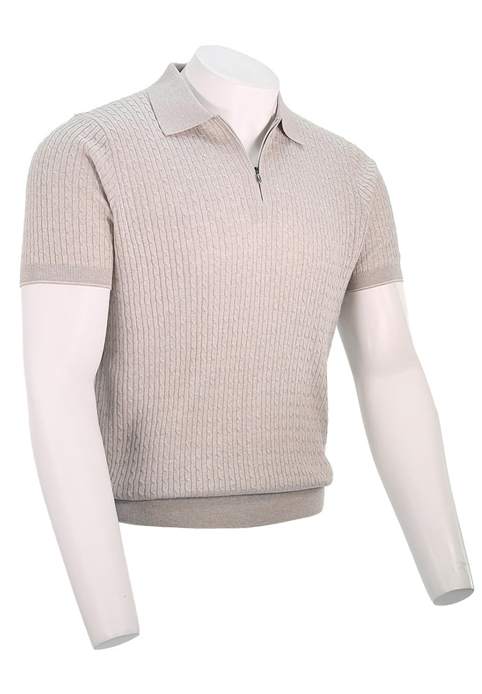 Patrick Assaraf Short Sleeve Zip Polo, Feather