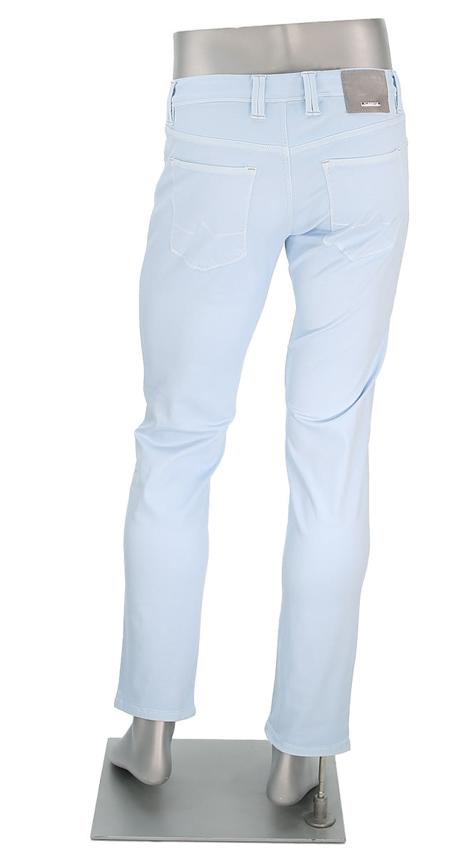 Alberto Men's Pipe Stretch Colored Jeans In Light Sky Blue Back View - Mondo Uomo