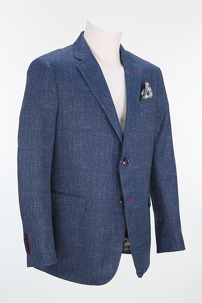 7 Downie St. Men’s Blue Wool Two Button Sports Coat Modern Fit Angled View PARMA