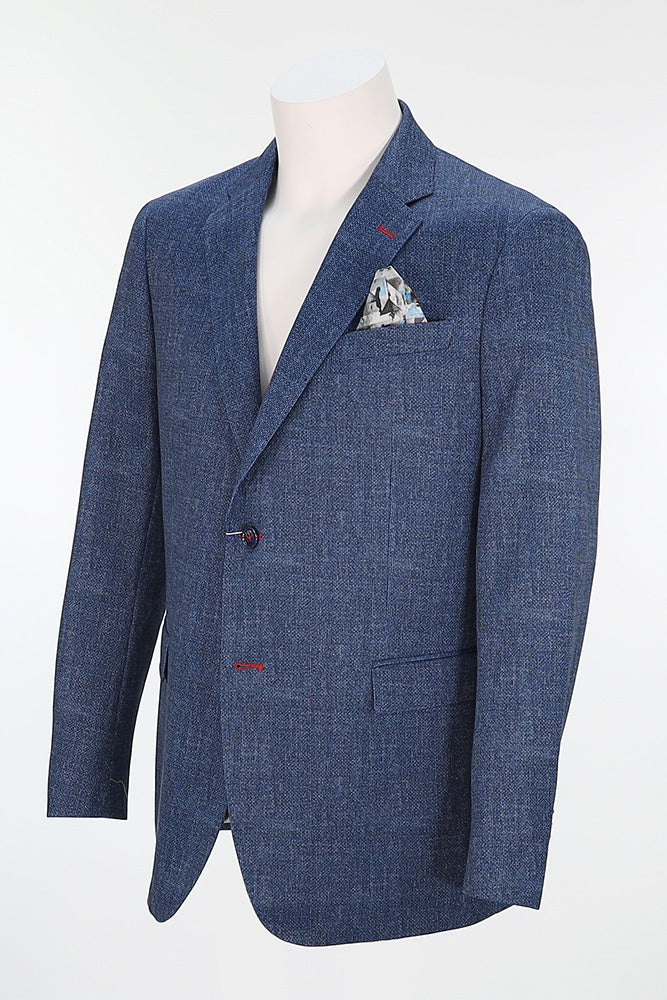 Angled view of 7 Downie St. Men’s Blue Modern Fit Sports Coat with Pocket Square – Mondo Uomo
