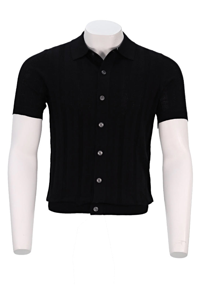 Patrick Assaraf Short Sleeve Textured Shirt, Black