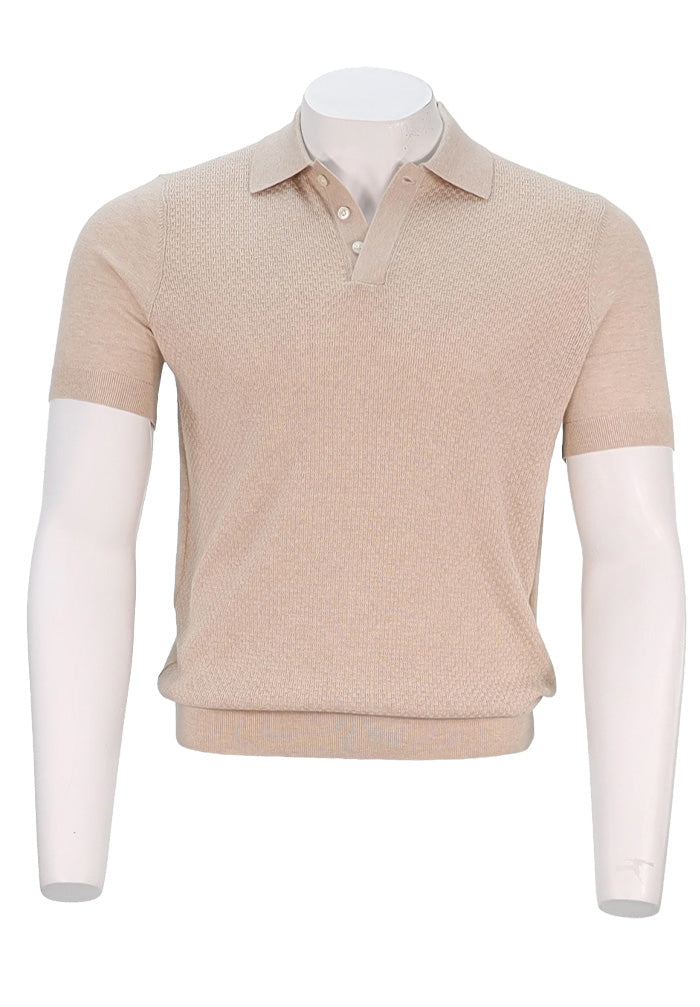 Patrick Assaraf Short Sleeve Textured Polo, Sandy