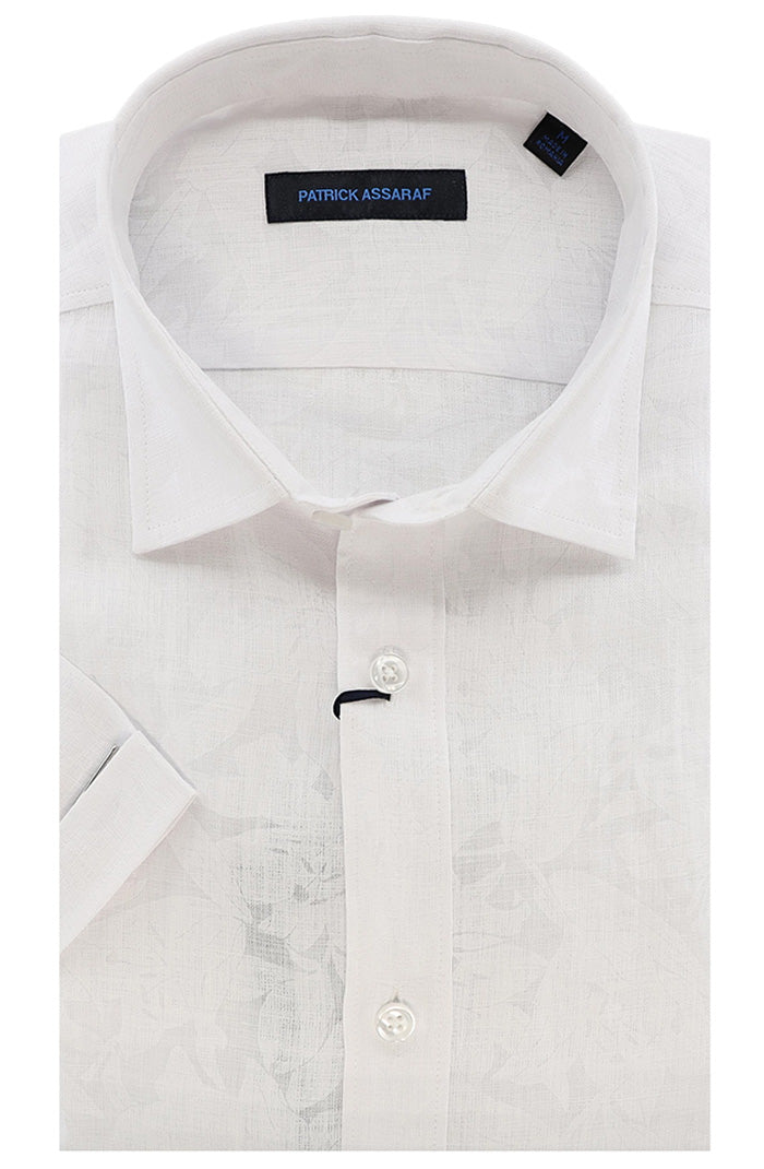 Patrick Assaraf Short Sleeve Linen Shirt, White