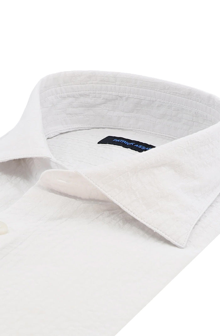 Patrick Assaraf Long Sleeve Seersucker Shirt, White