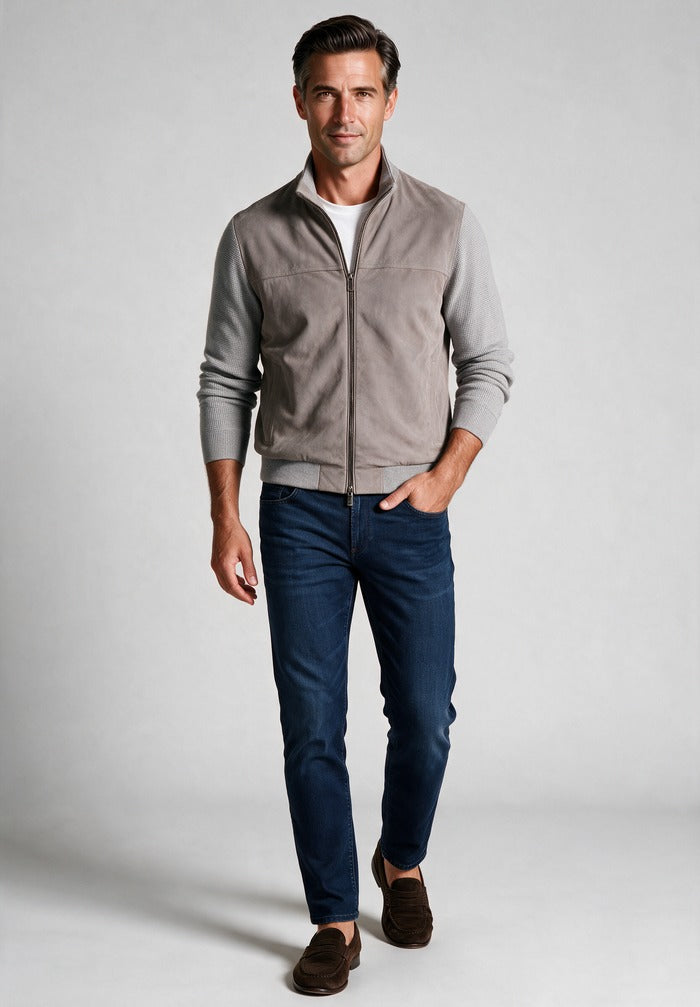 Paul & Shark Full Zip Sweater, Grey — worn with denim