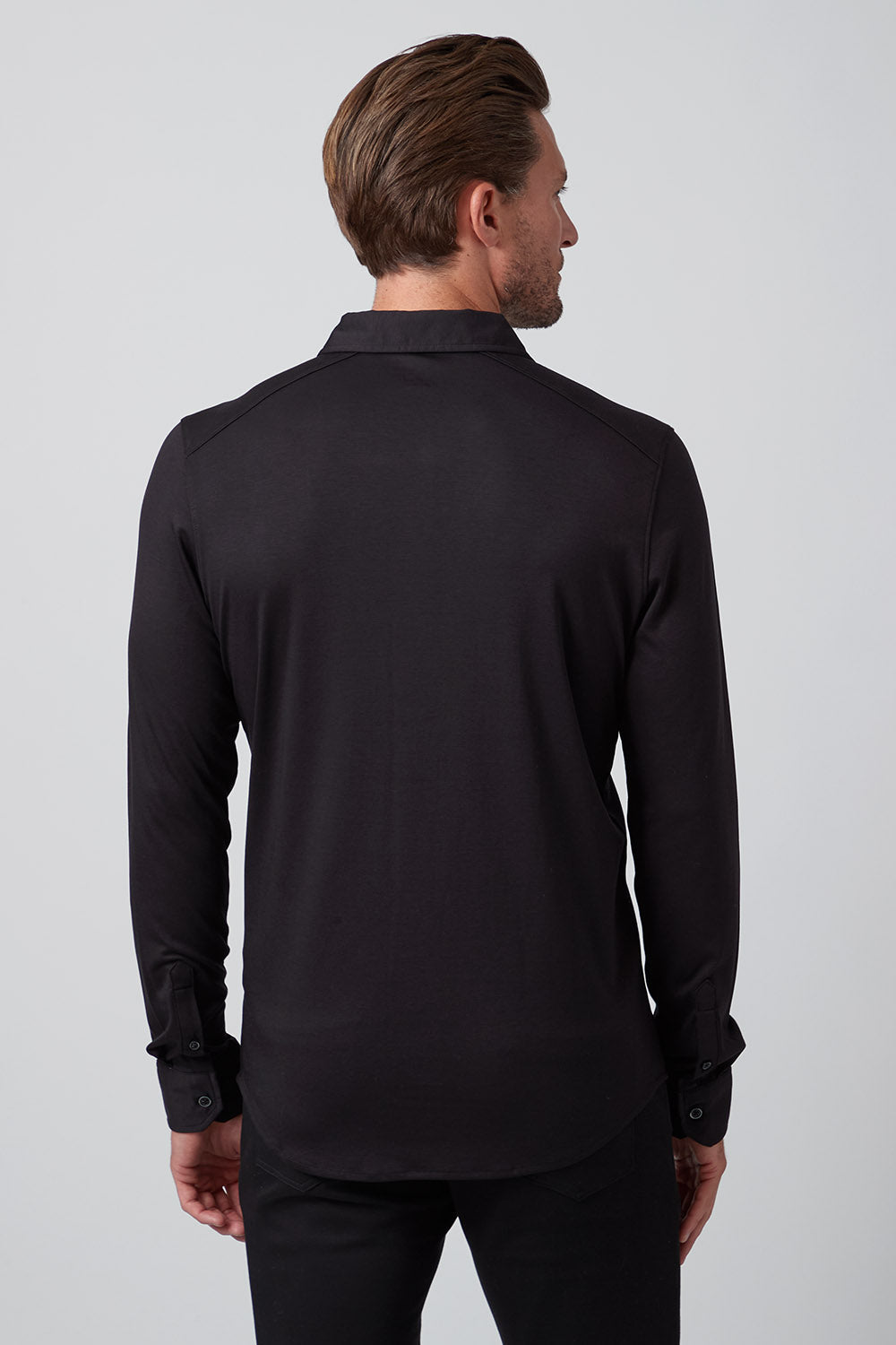 Raffi Aqua Cotton Marquee Shirt in Black – back view #Color_Black