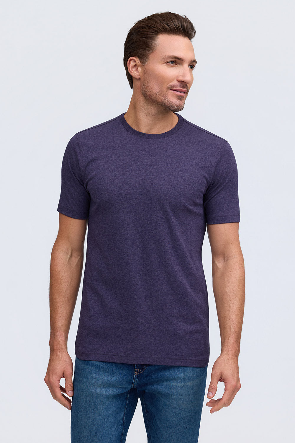 Raffi Aqua Cotton Lafayette Crew Neck Tee in Eggplant – view 3 #Color_Eggplant