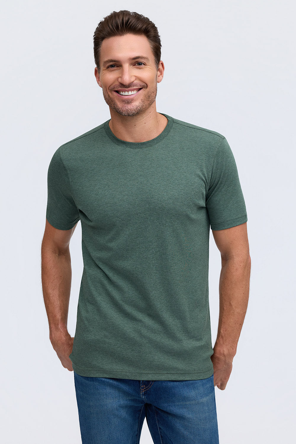 Raffi Aqua Cotton Lafayette Crew Neck Tee in Forest – view 2 #Color_Forest