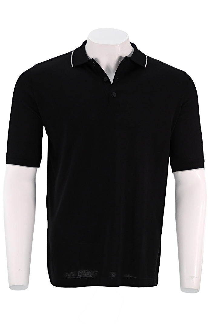 St. Croix Short Sleeve Silk Cotton Polo, BLACK