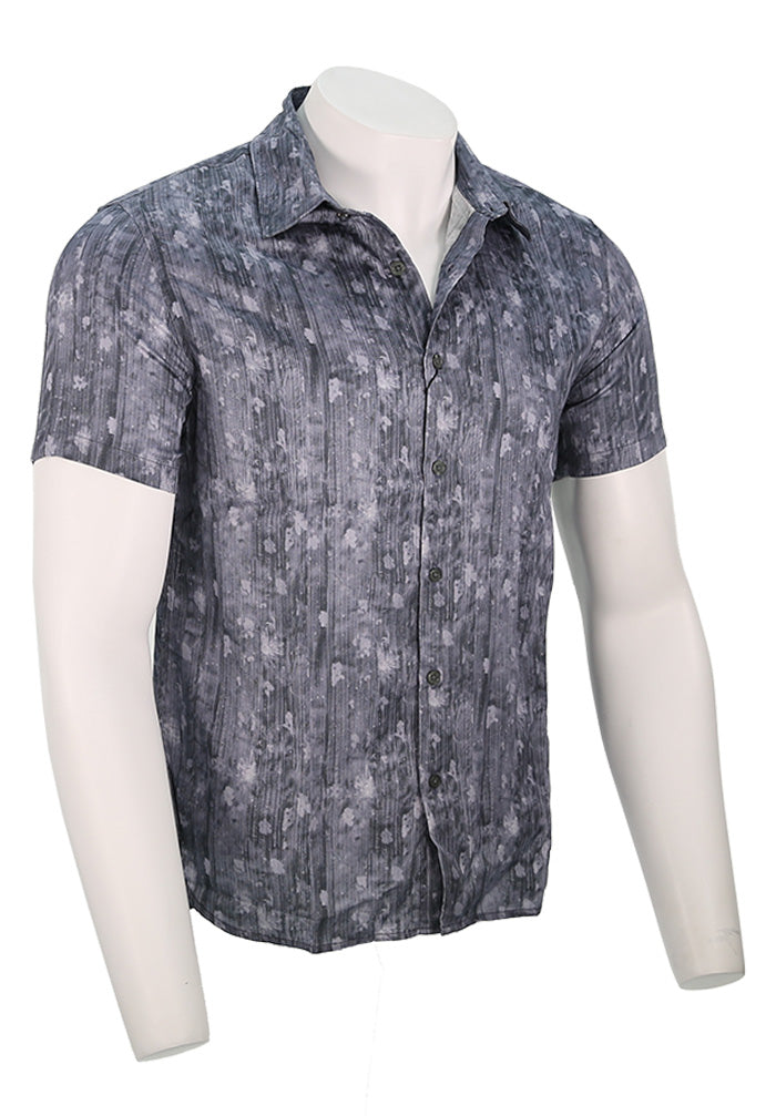 John Varvatos Sean Men's S/S Shirt in Black Grey Striation Print Side View