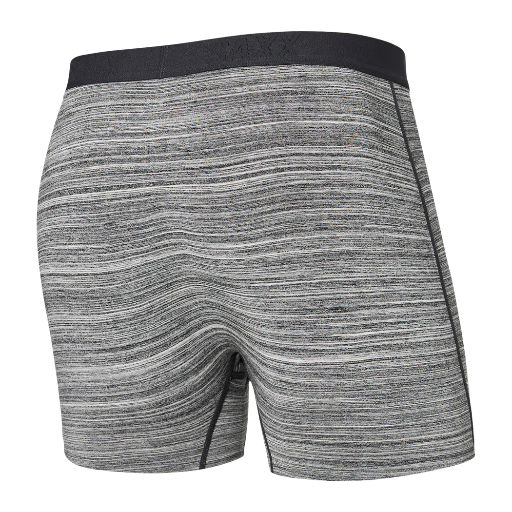 Back view of Saxx Ultra Men’s Grey Heather Boxer Briefs with Black Waistband