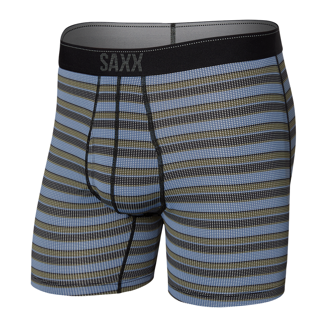Saxx Quest Men’s Boxer Briefs in Grey and Blue Striped Pattern with Performance Fabric – Mondo Uomo