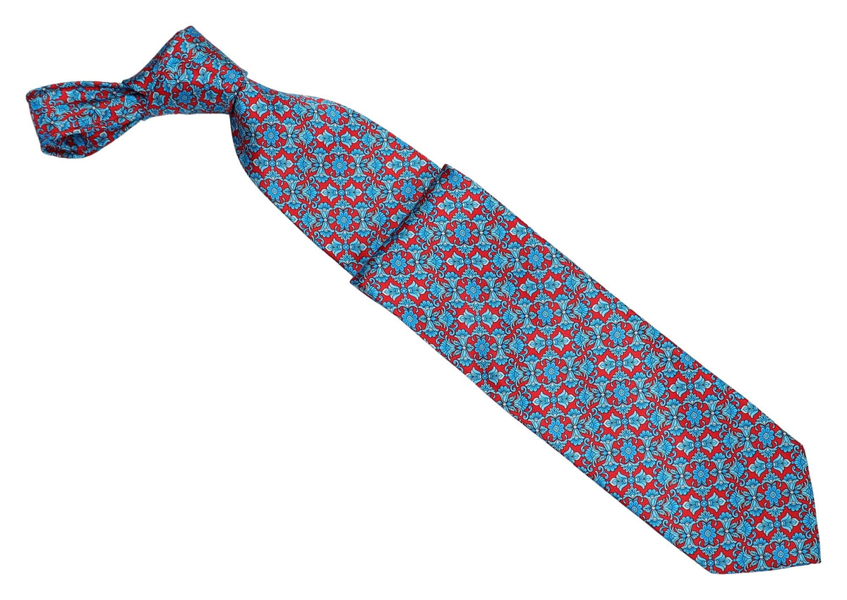 Italo Ferretti Silk Tie, Turquoise Red Floral
