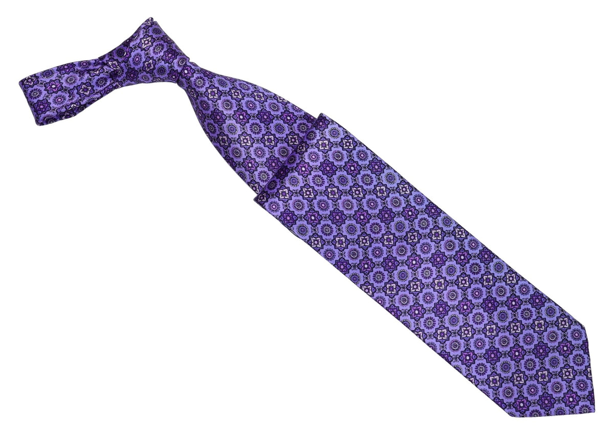 Italo Ferretti Silk Tie, Purple Lavender Medallion