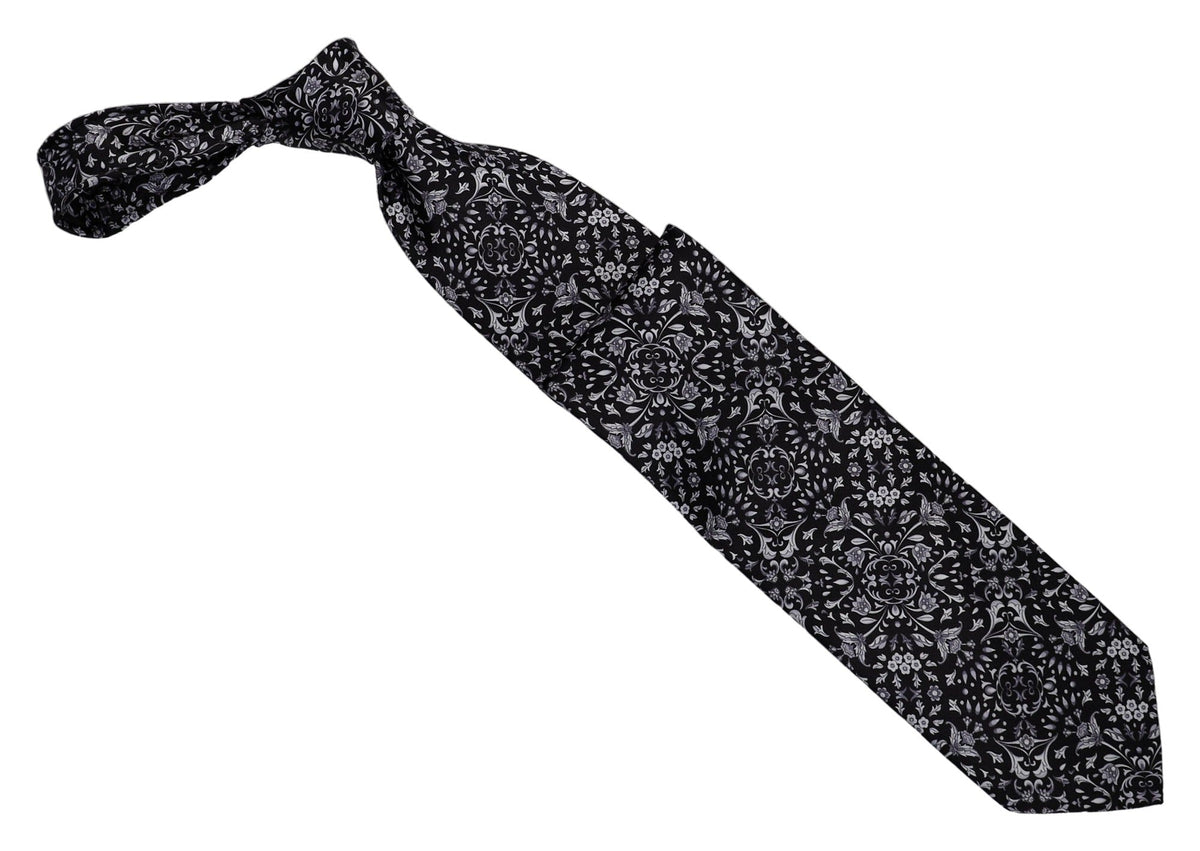 Italo Ferretti Silk Tie, Black White Floral