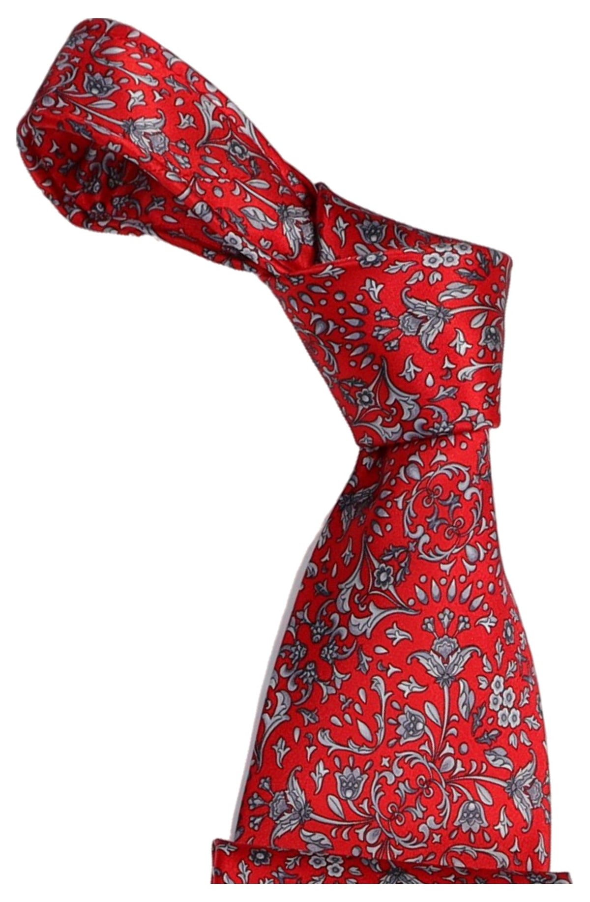 Italo Ferretti Silk Tie, Red Silver Floral