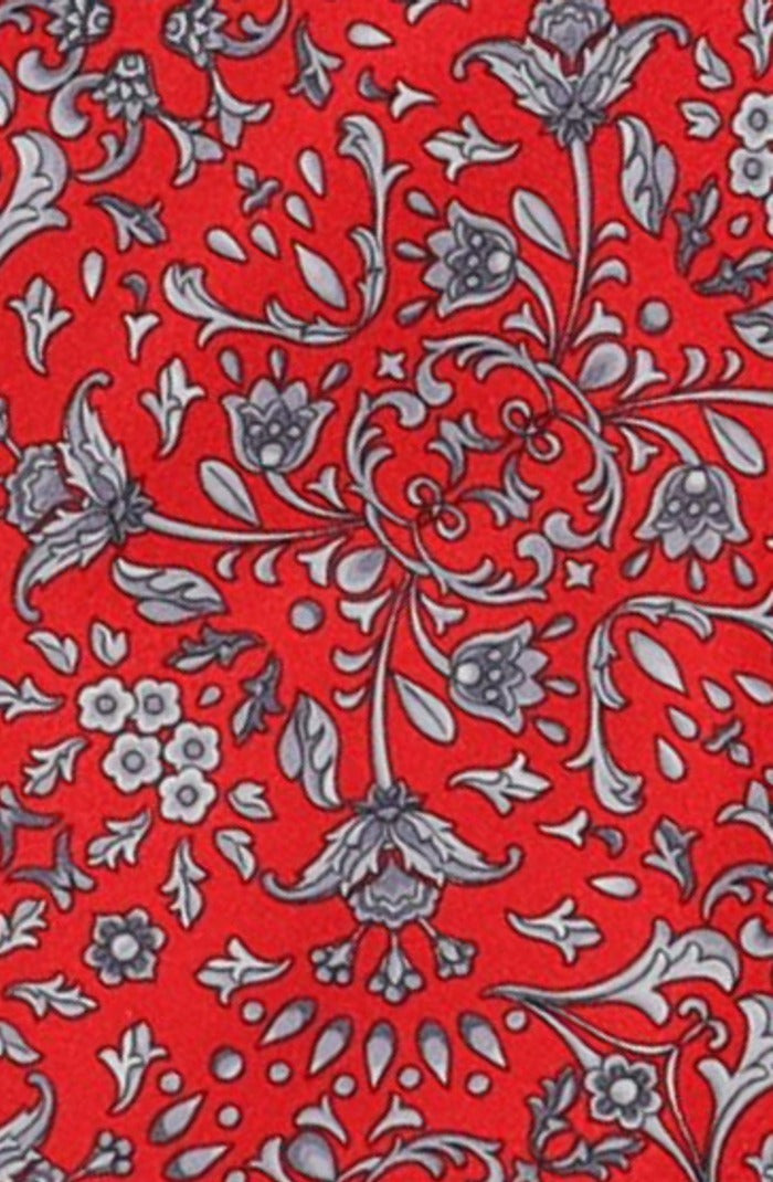 Italo Ferretti Silk Tie, Red Silver Floral