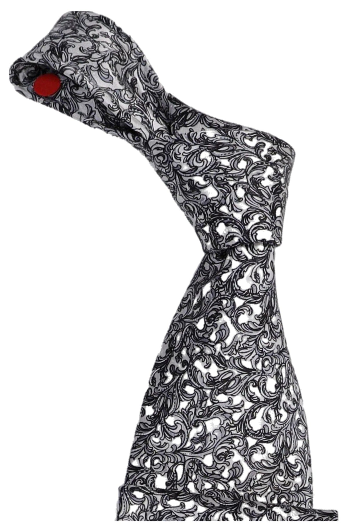 Italo Ferretti Silk Tie, Silver Black Baroque