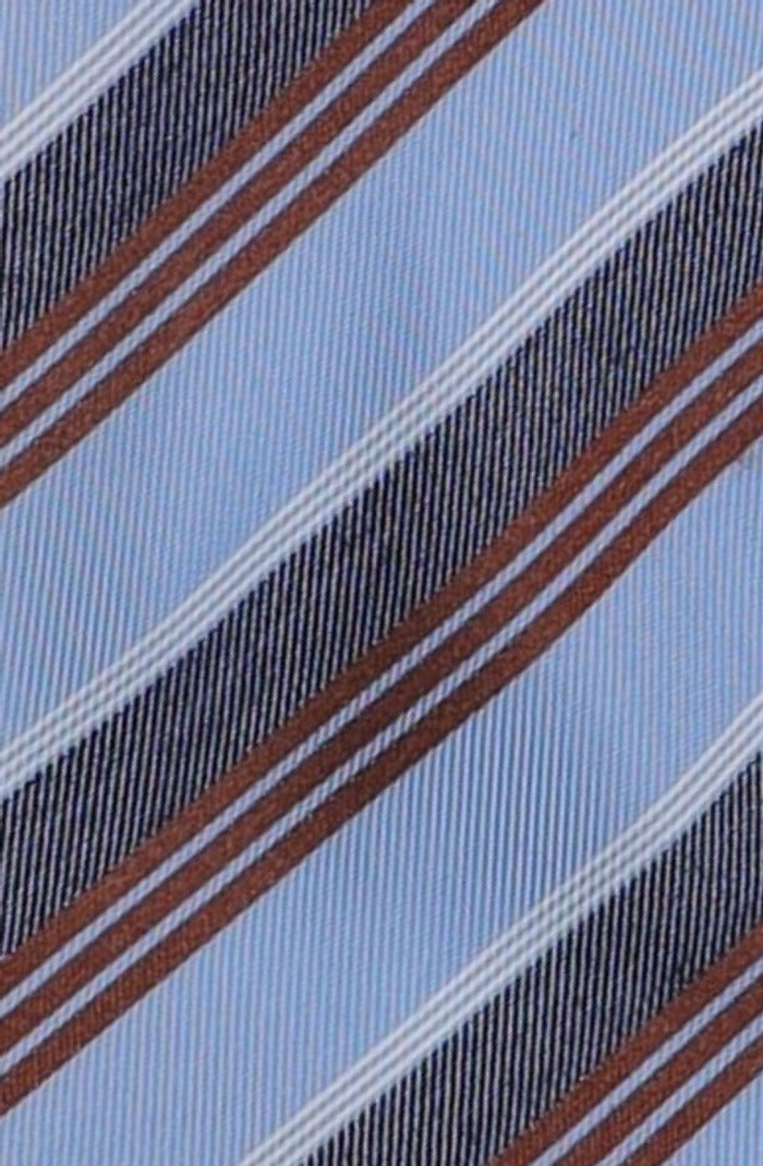 Italo Ferretti Silk Tie, Sky Blue Brown Stripe
