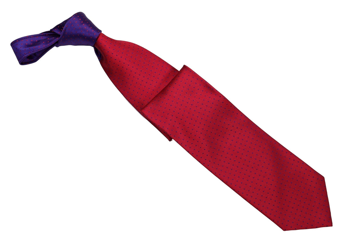 Italo Ferretti Silk Tie, Red Purple Contrast Pin Dot