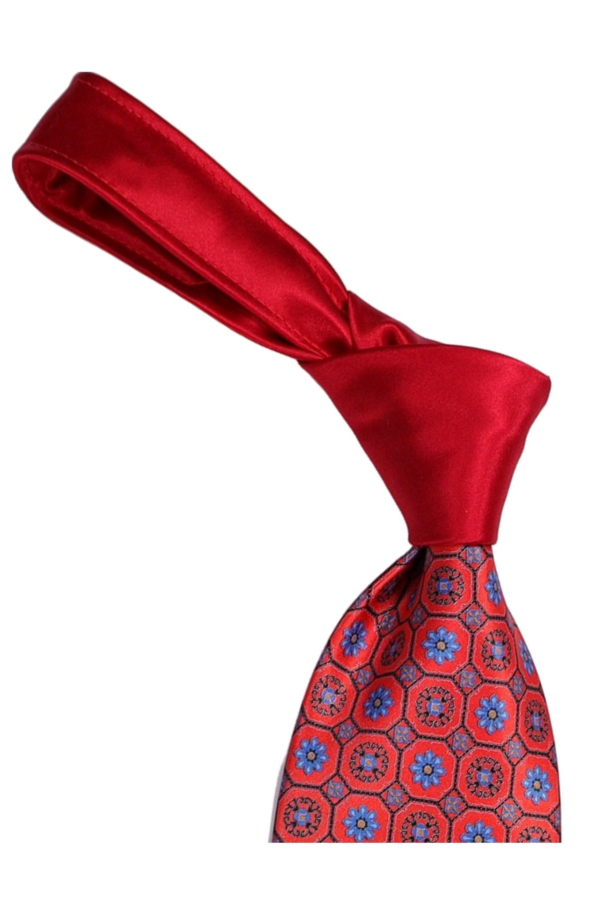 Italo Ferretti Silk Tie, Red Blue Contrast Medallion