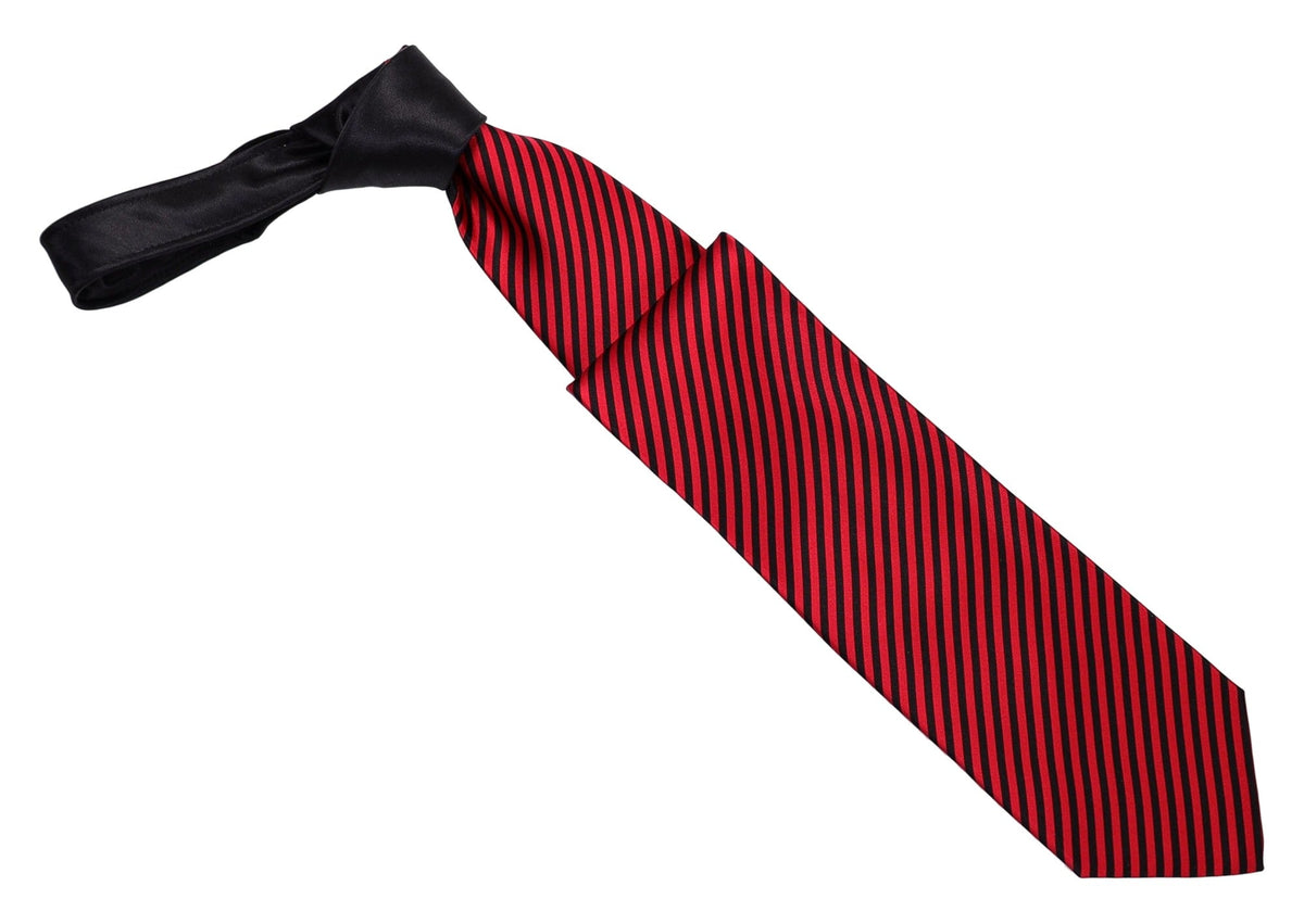 Italo Ferretti Silk Tie, Black Red Contrast Fine Stripe