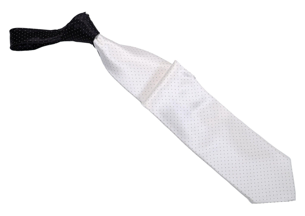 Italo Ferretti Silk Tie, White Black Contrast Pin Dot